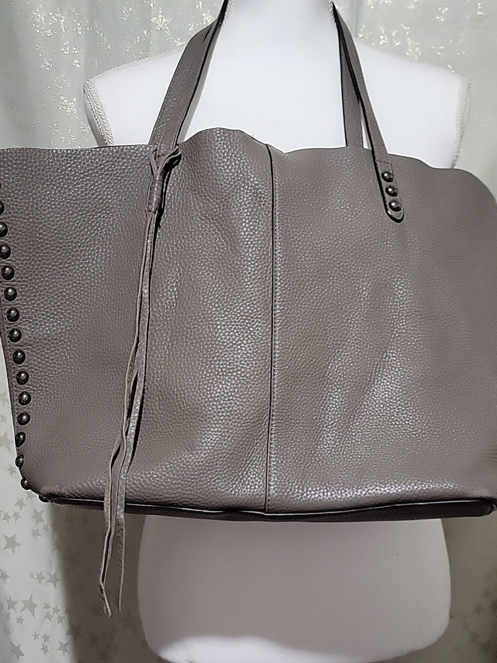 Rebecca Minkoff Pebbled Leather Studded Tote Bag - Taupe Gray
